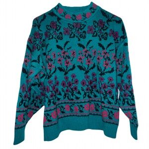Vintage Floral Teal Knit Sweater